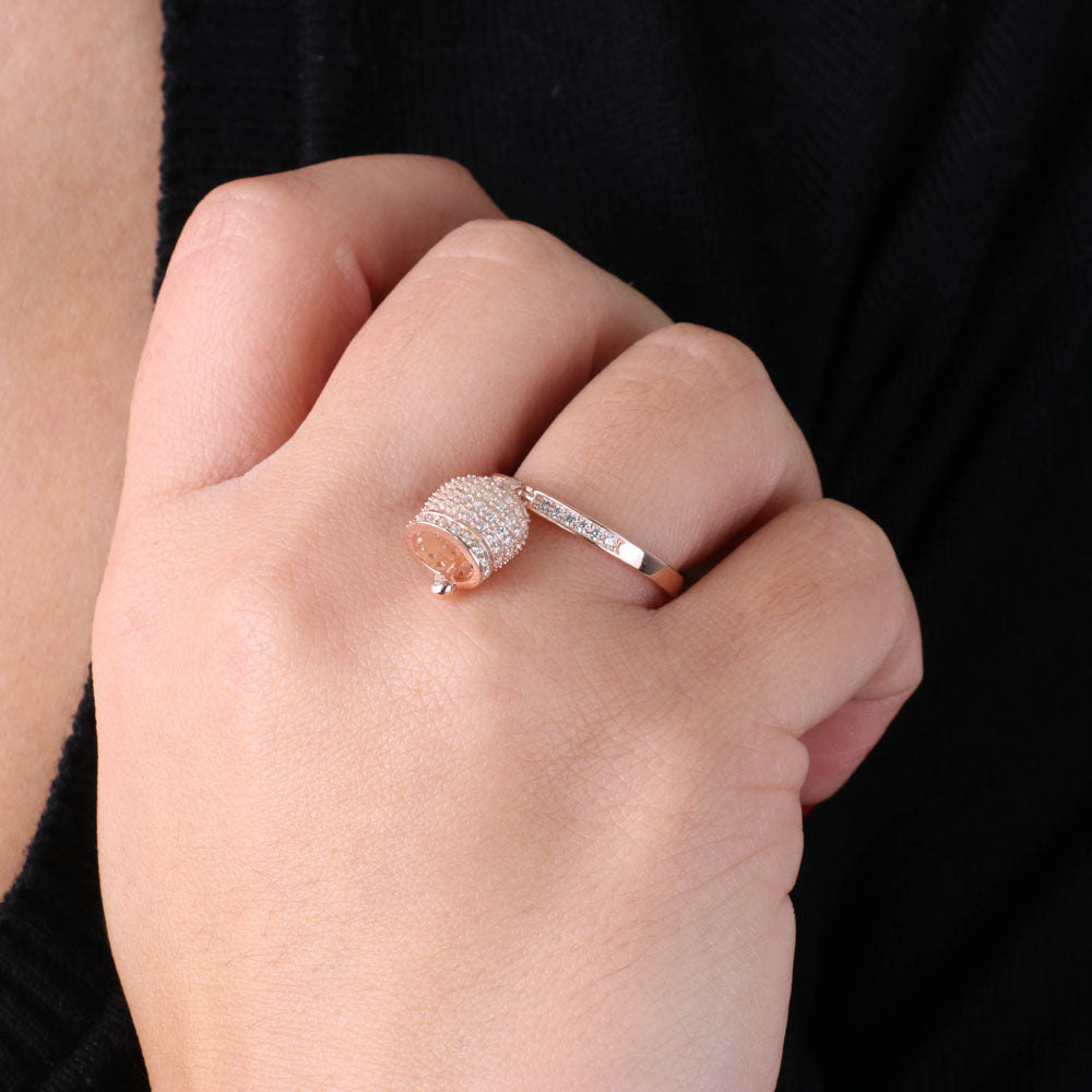 925 silver ring with charming bell embellished with cubic zirconi