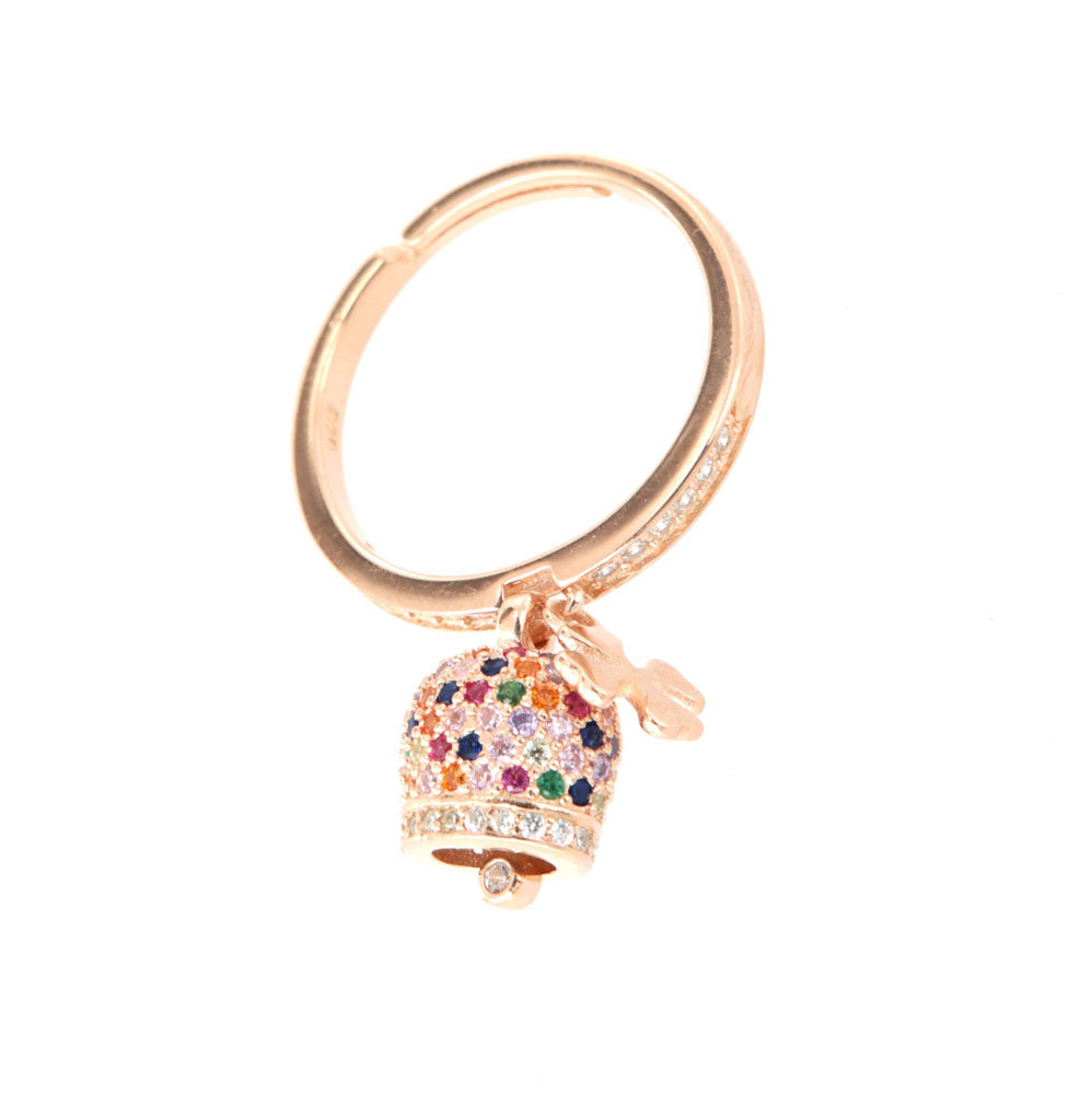 925 silver ring with charming bell and chestnut chestnuts multicolor zirconi
