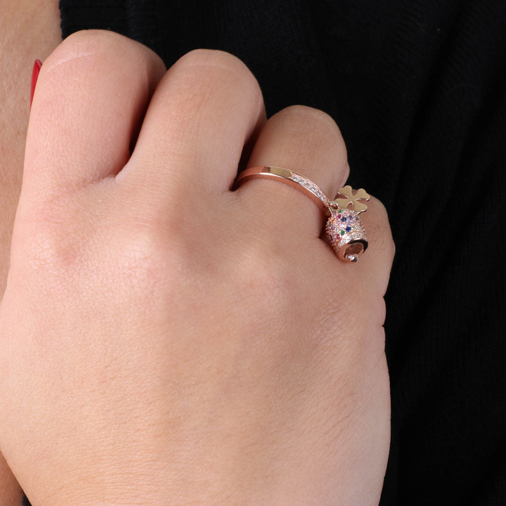 925 silver ring with charming bell and chestnut chestnuts multicolor zirconi