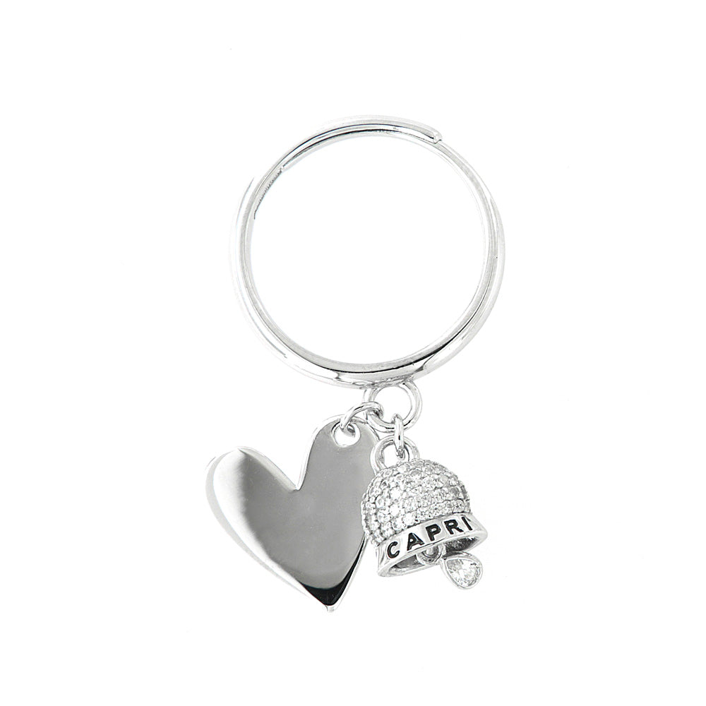 925 silver ring with charming bell -shaped pendants embellished with white zirconi and heart