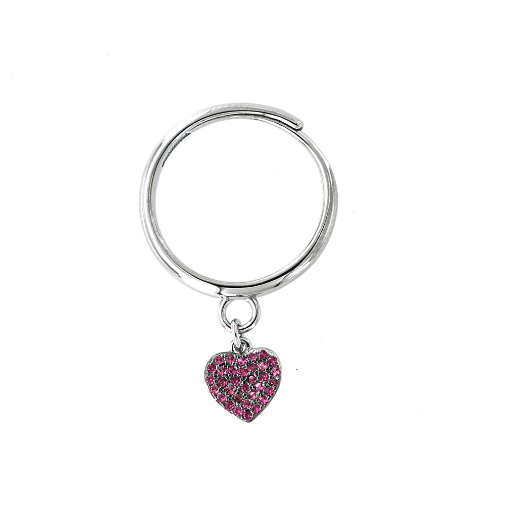 925 silver ring with heart of red zirconi pavè