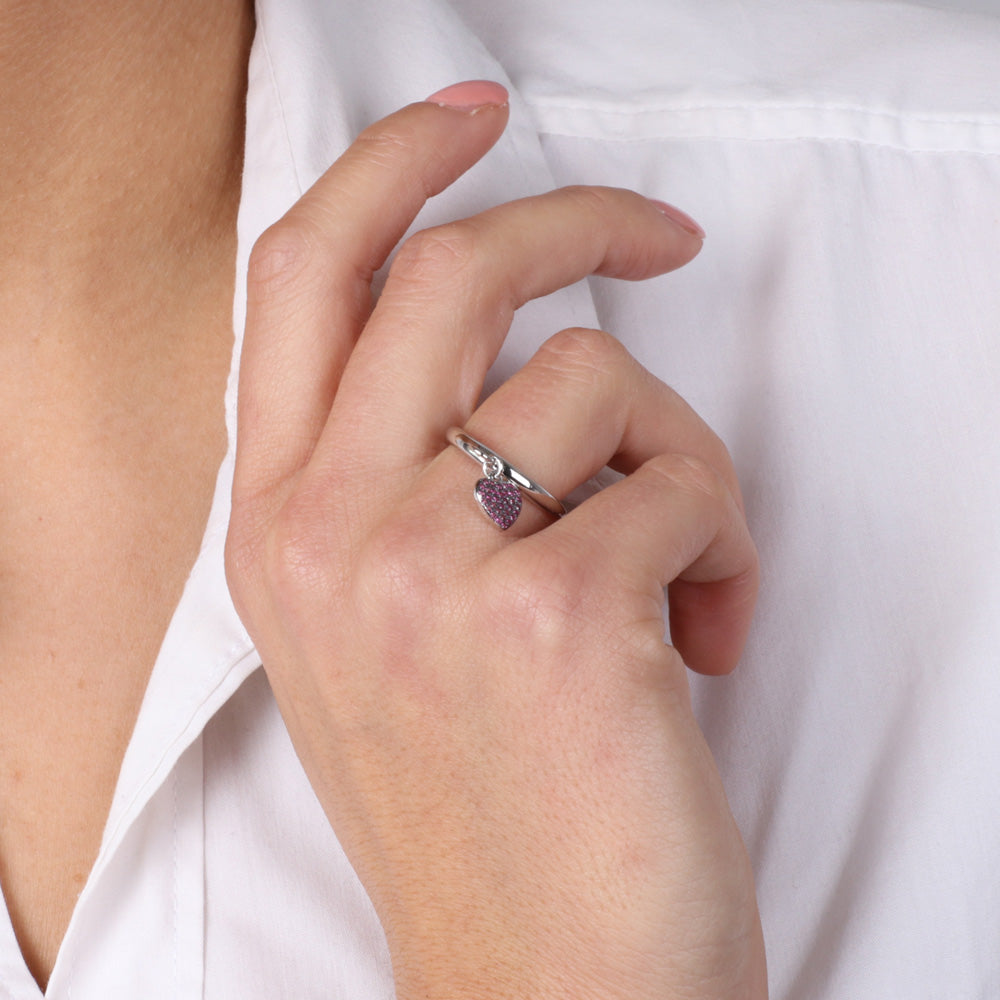 925 silver ring with heart of red zirconi pavè