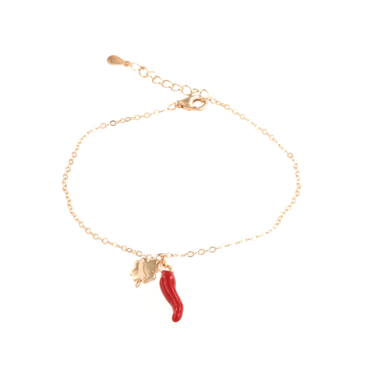 925 silver bracelet with red nail polish and four -leaf core horn