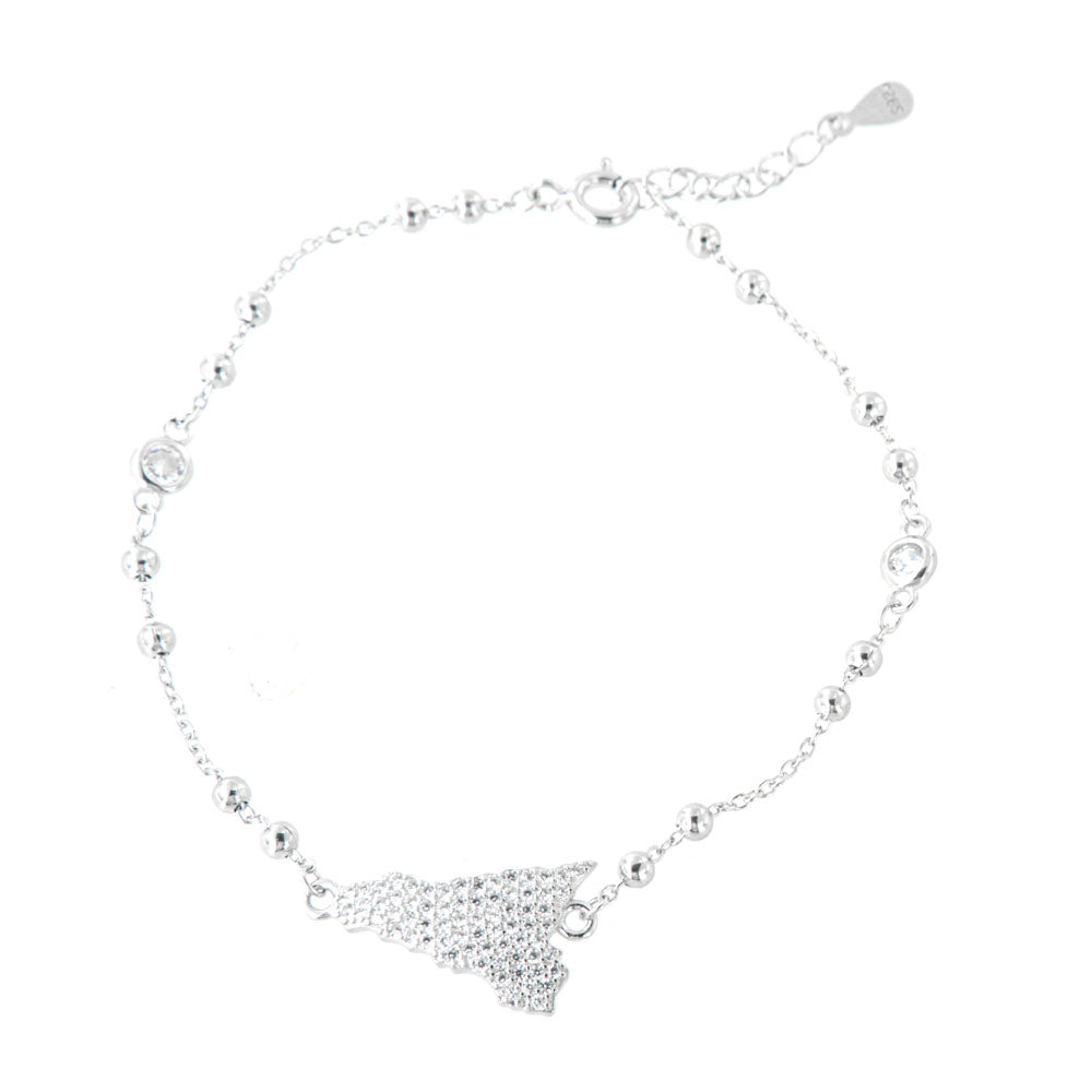 925 silver bracelet with Sicilian island shape, embellished with white zirconi pavè