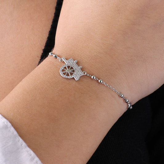 925 silver bracelet with Sicilian cart pendant, embellished with white zirconi