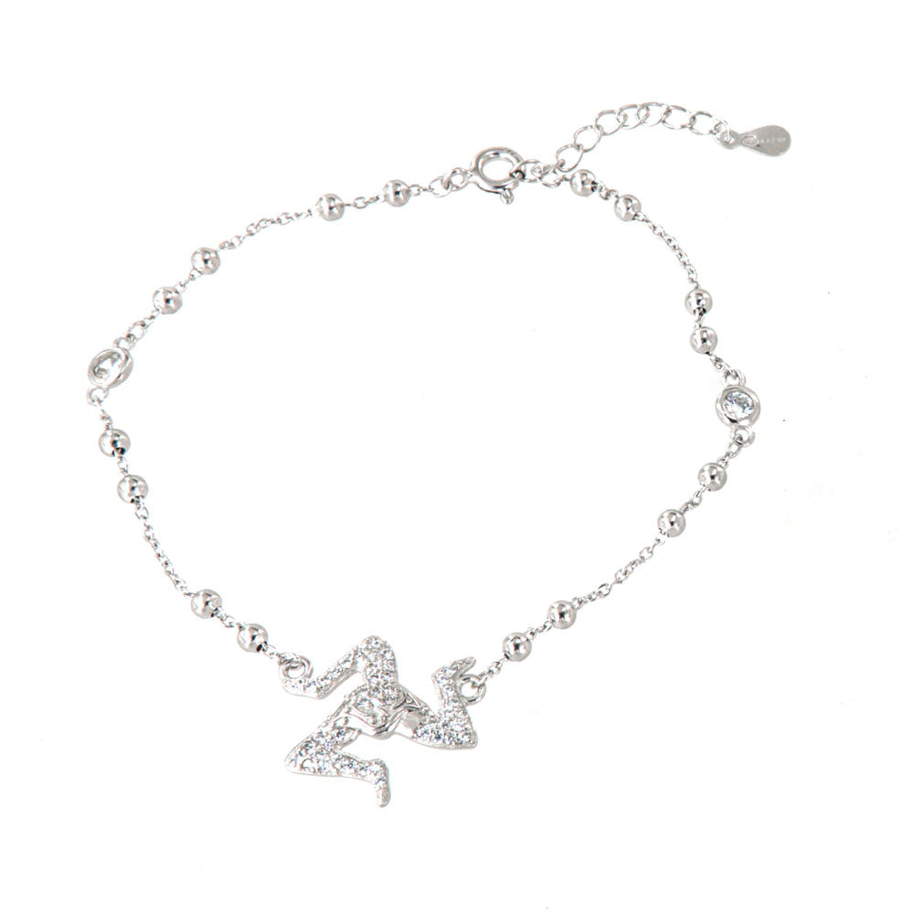 925 silver bracelet with Sicilian Trinacria pendant, embellished with white zirconi