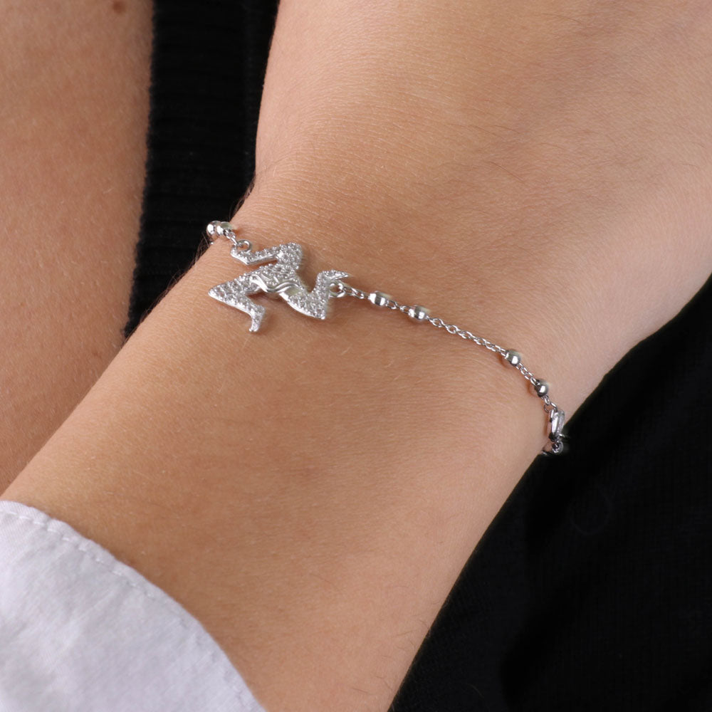 925 silver bracelet with Sicilian Trinacria pendant, embellished with white zirconi