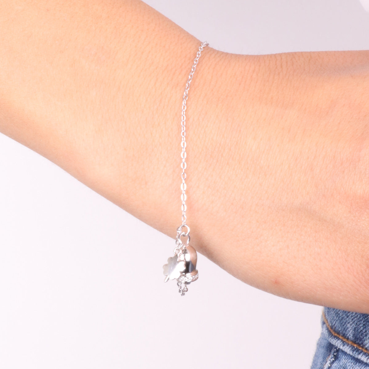 925 silver bracelet with charming bell and four -leaf clover