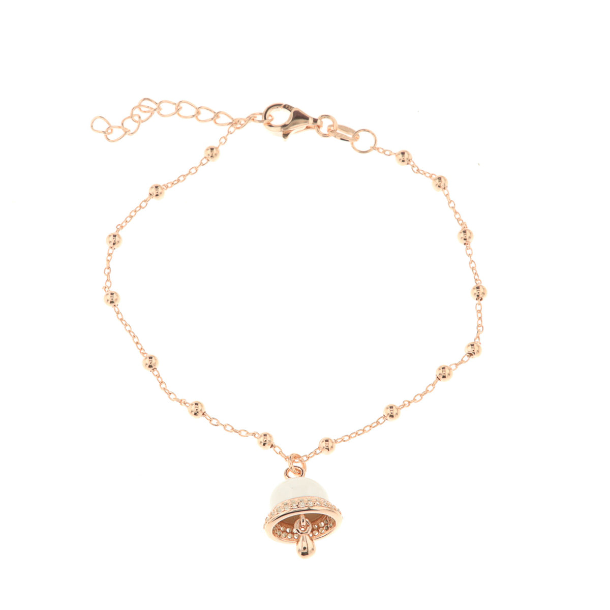 925 silver bracelet with turquoise nail polish charming bell, embellished with white zirconi