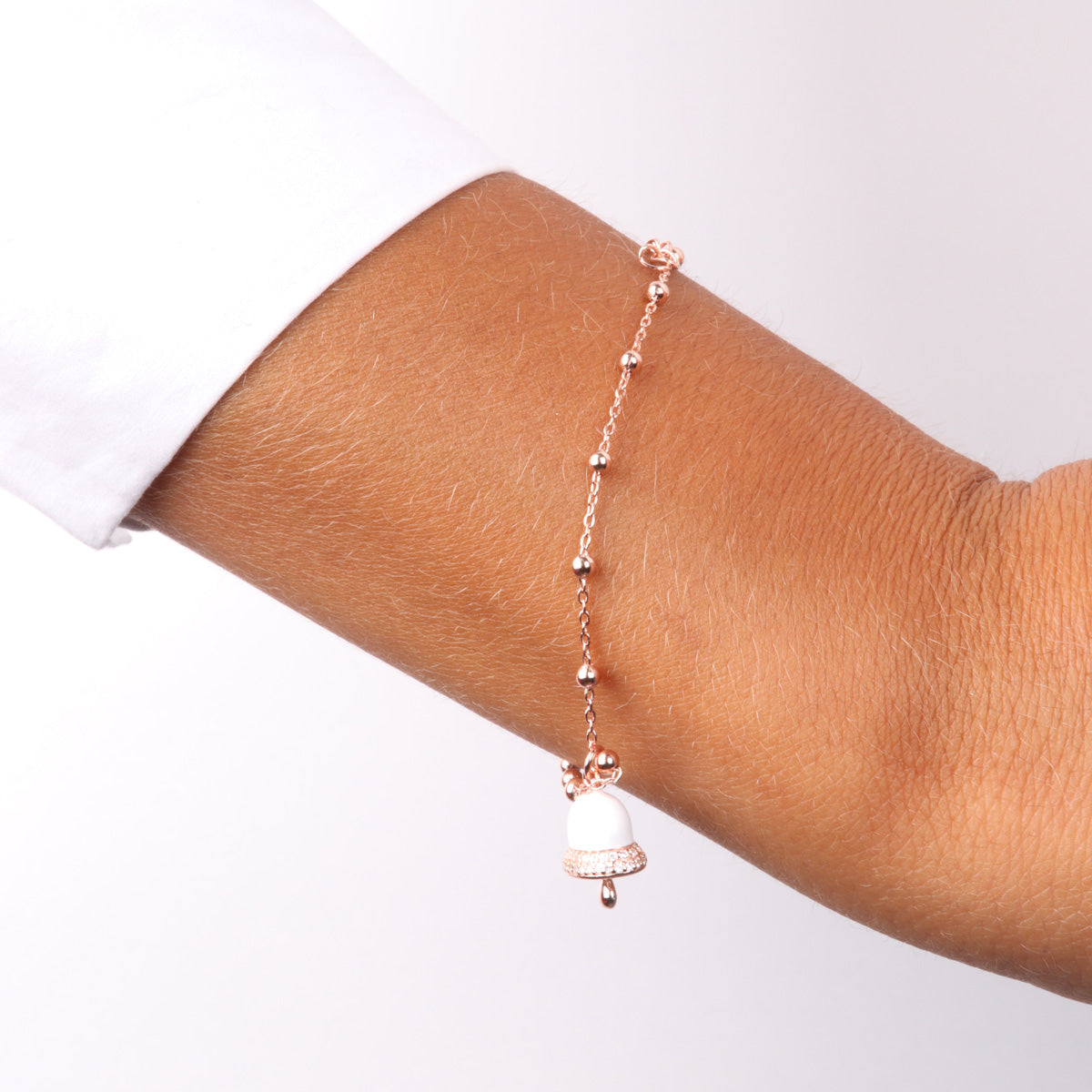 925 silver bracelet with turquoise nail polish charming bell, embellished with white zirconi