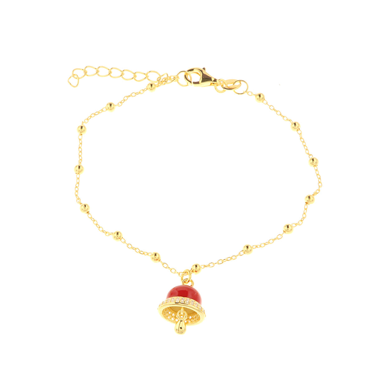 925 silver bracelet with turquoise nail polish charming bell, embellished with white zirconi