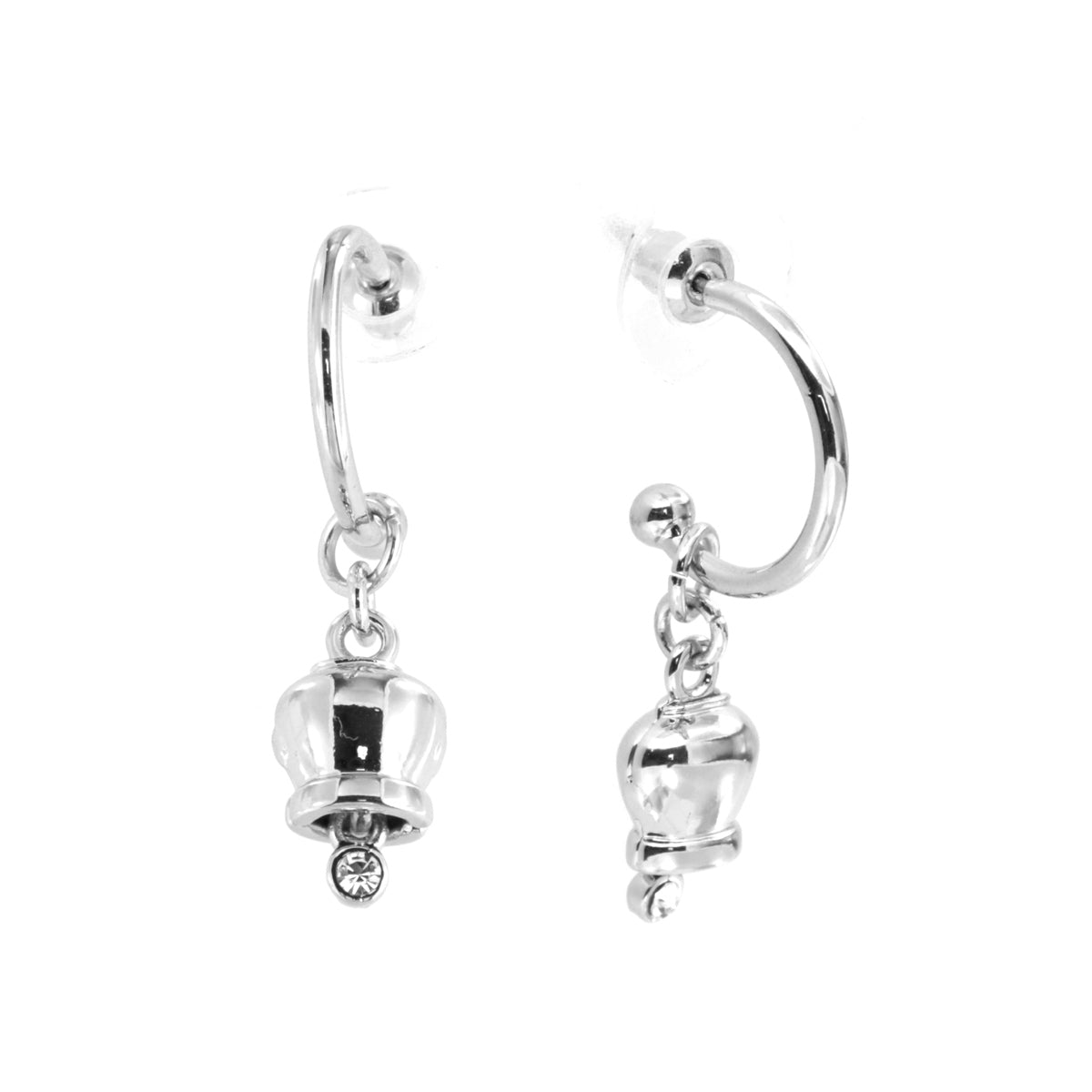 Metal earrings with a circle, with a pendant charcofish bell, embellished with crystals