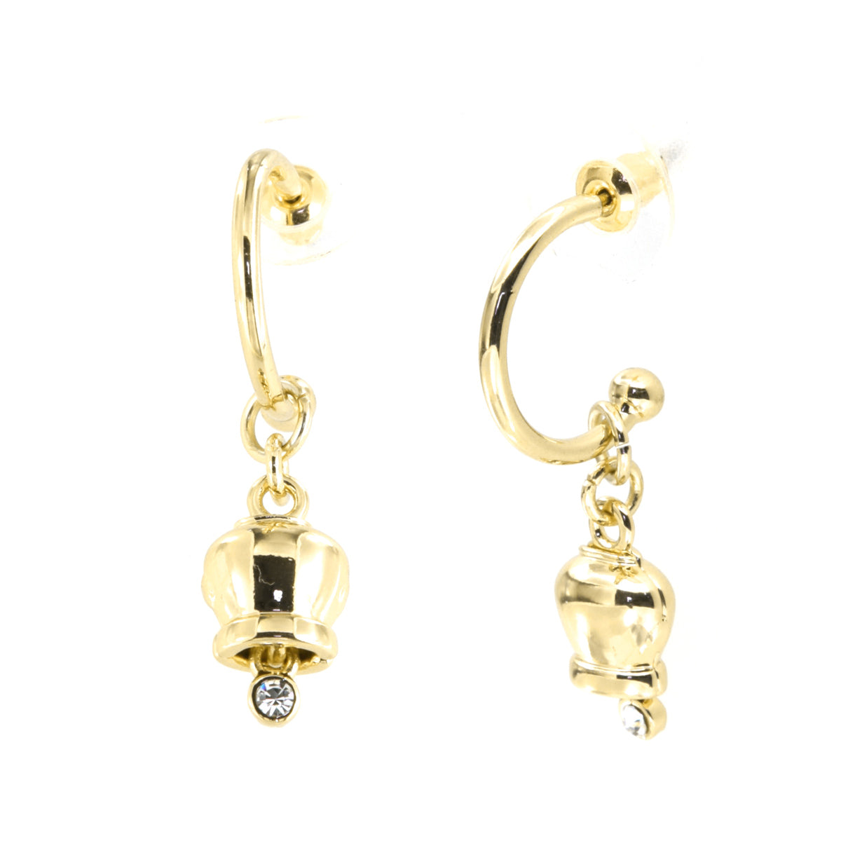 Metal earrings with a circle, with a pendant charcofish bell, embellished with crystals