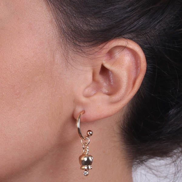 Metal earrings with a circle, with a pendant charcofish bell, embellished with crystals