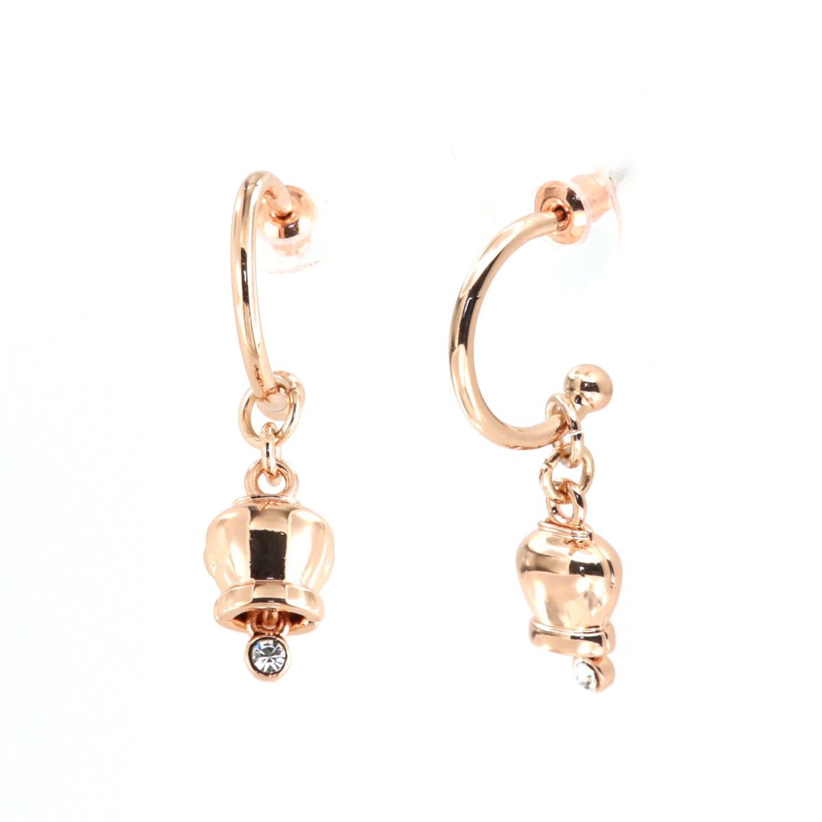 Metal earrings with a circle, with a pendant charcofish bell, embellished with crystals