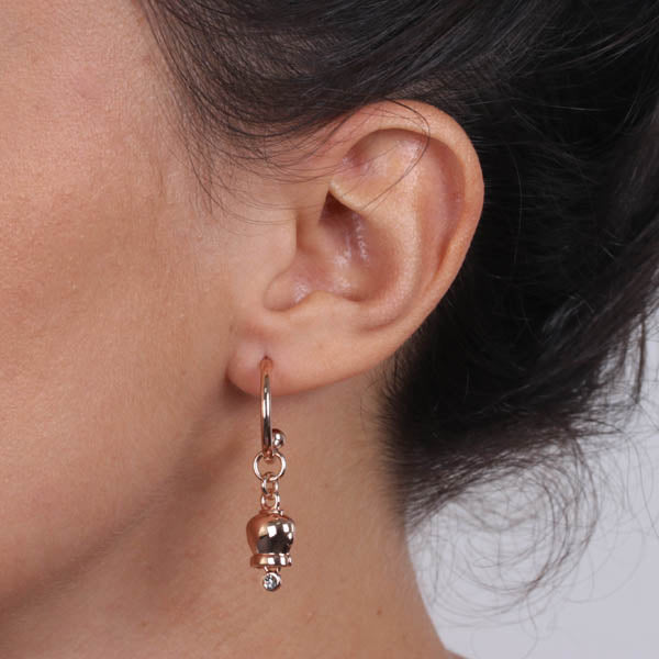 Metal earrings with a circle, with a pendant charcofish bell, embellished with crystals