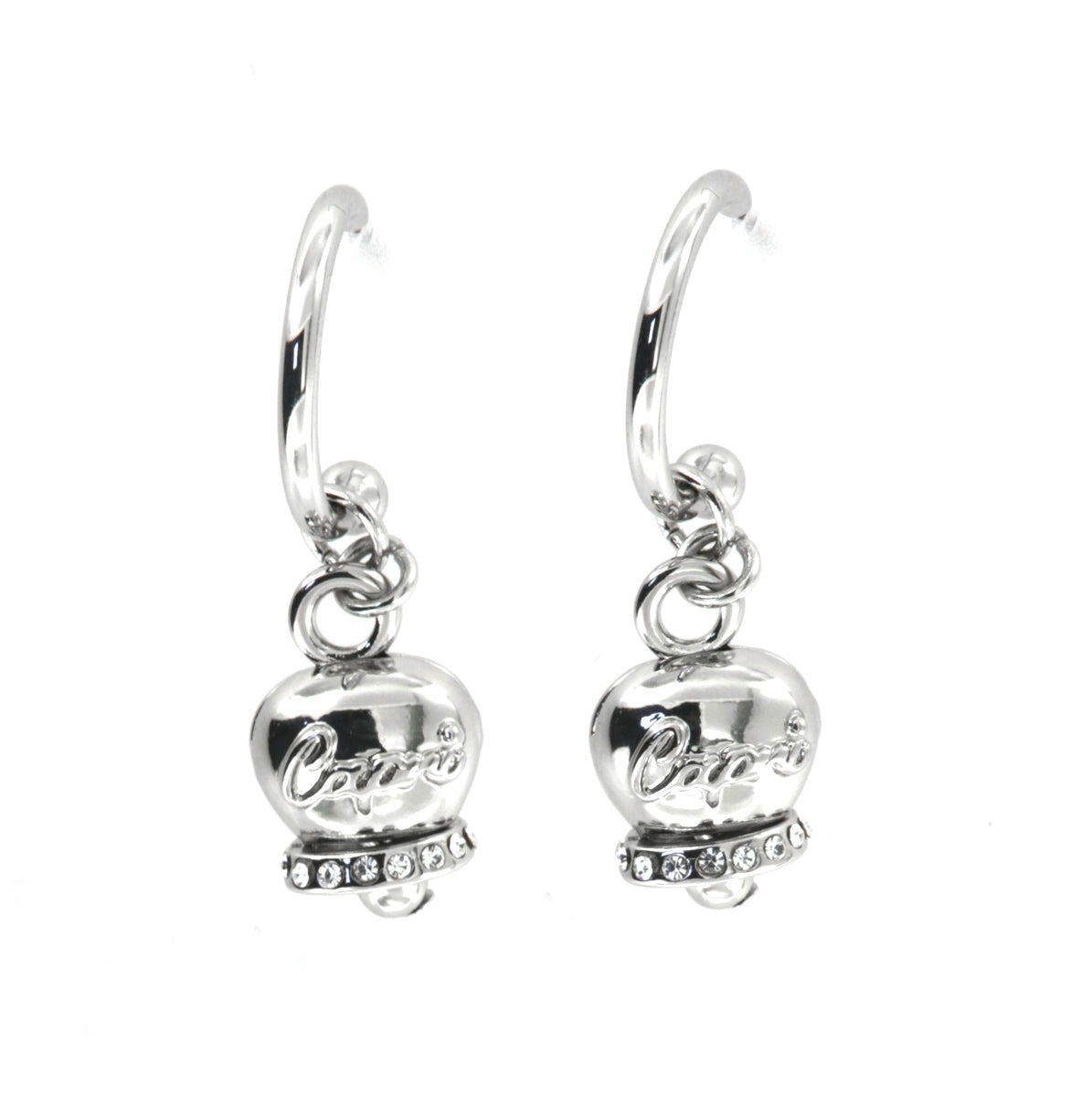 Metal earrings circles with bell pendant goats embellished with crystals