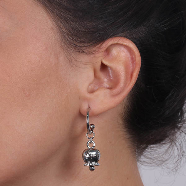 Metal earrings circles with bell pendant goats embellished with crystals