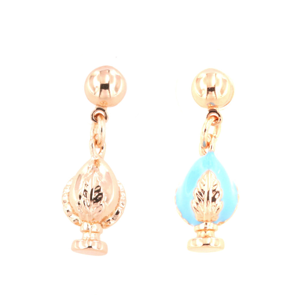 Metal earrings with Apulian pumo -shaped pendants embellished with colored glazes