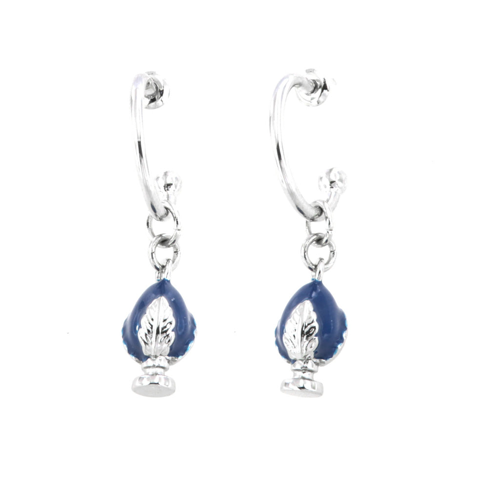 Metal earrings with a circle with pendants in the shape of a Apulian pumo, pendants, embellished with colored glazes