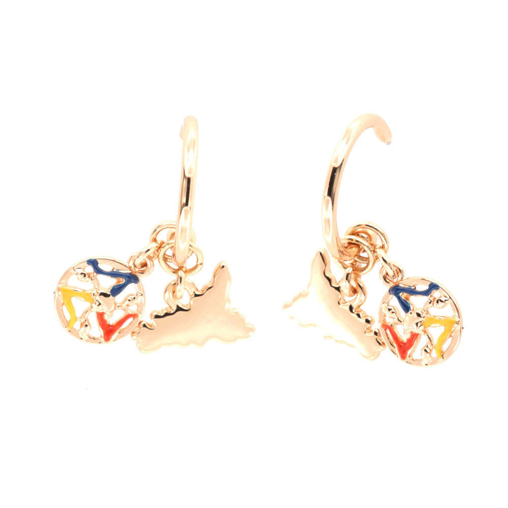 Metal earrings in Cerchietto, with Sicilia and Trinacria pendants, embellished with colored glazes