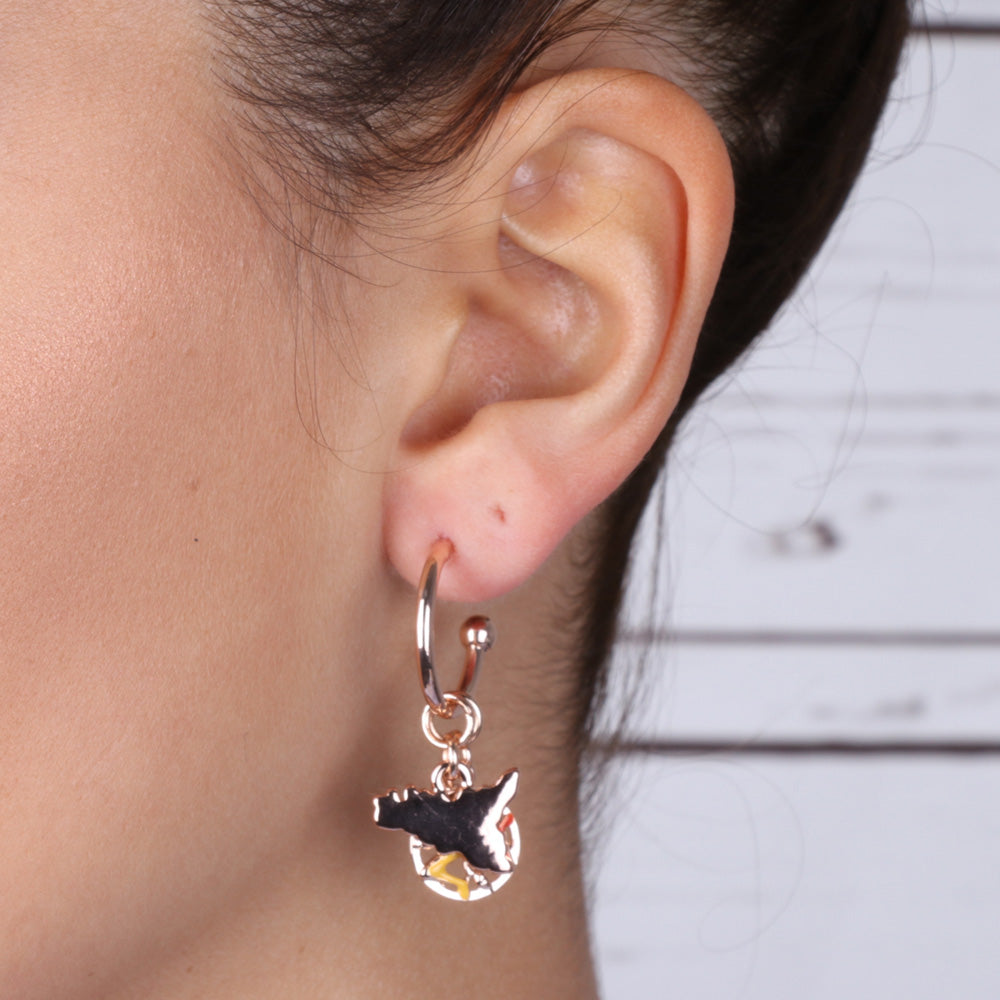 Metal earrings in Cerchietto, with Sicilia and Trinacria pendants, embellished with colored glazes