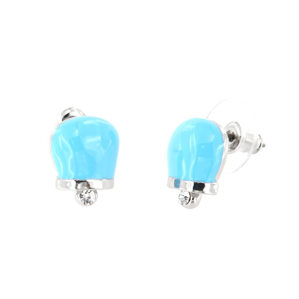 Metal earrings in the shape of a charming bell with blue enamels and crystals