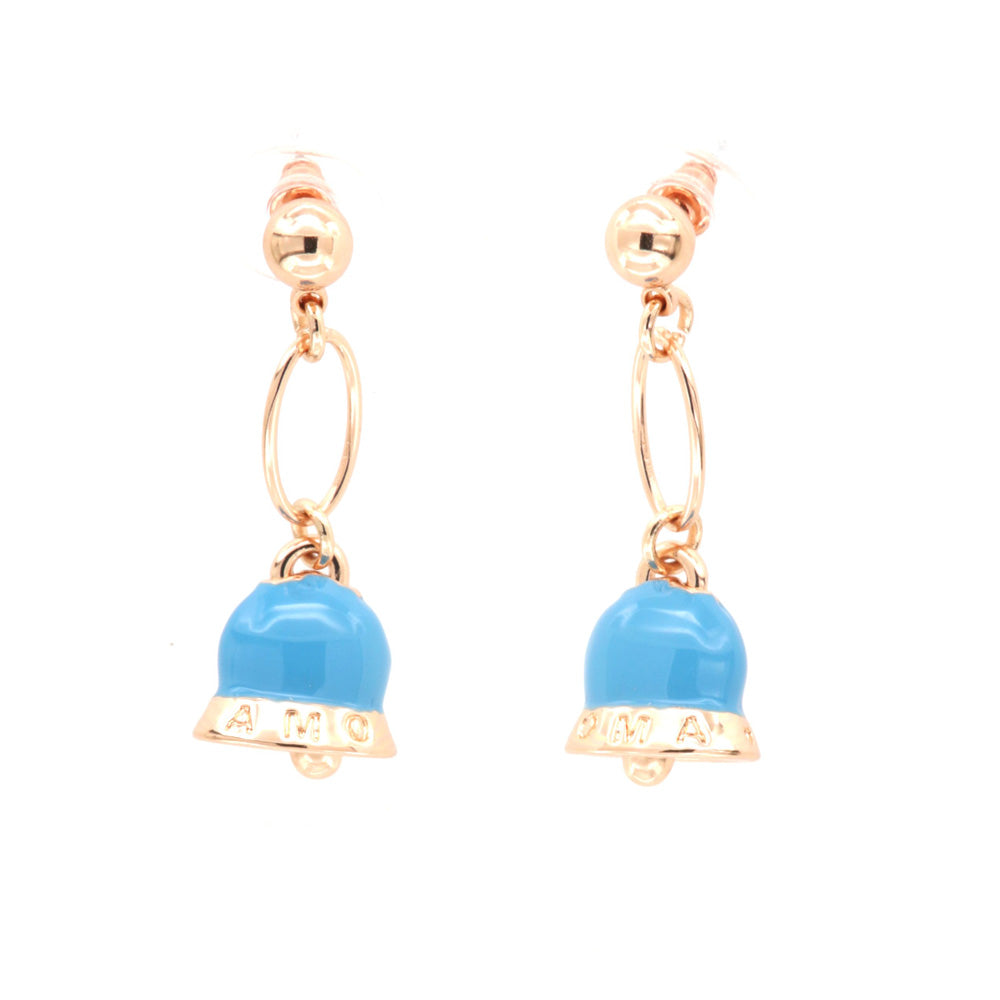 Metal earrings with lucky bells embellished with turquoise enamel