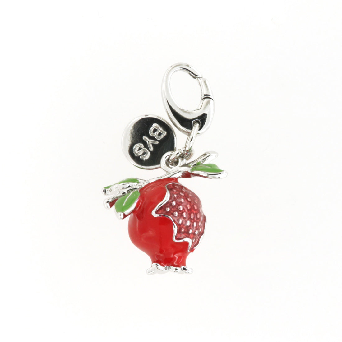 Pomegranate metal pendant with colored glazes