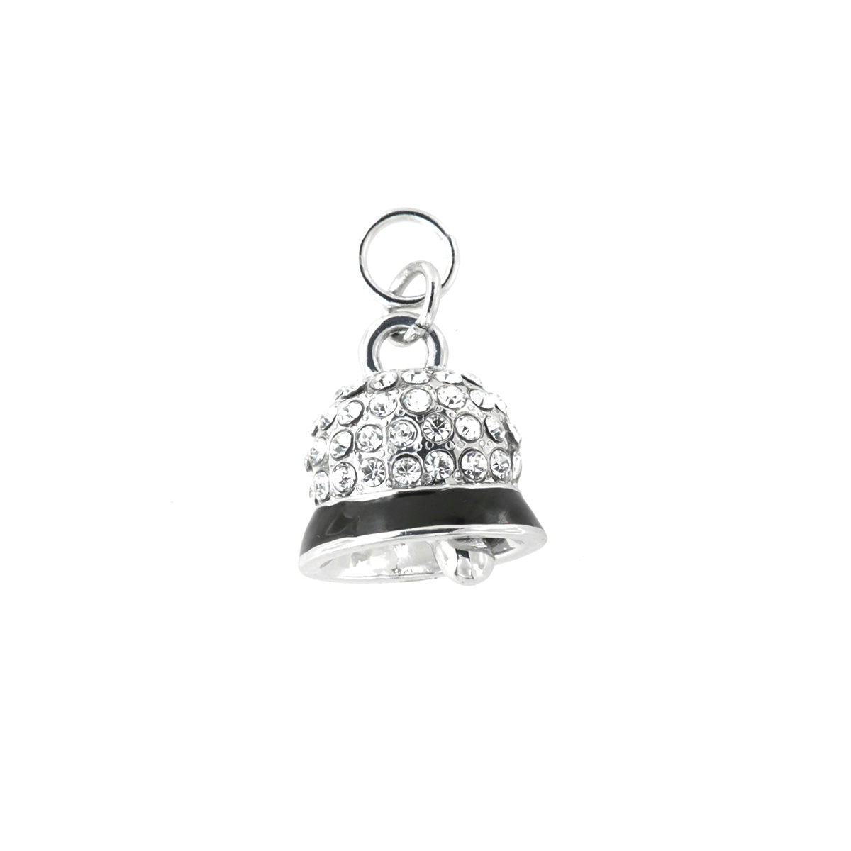 Metal pendant charming bell embellished with crystals and black enamel