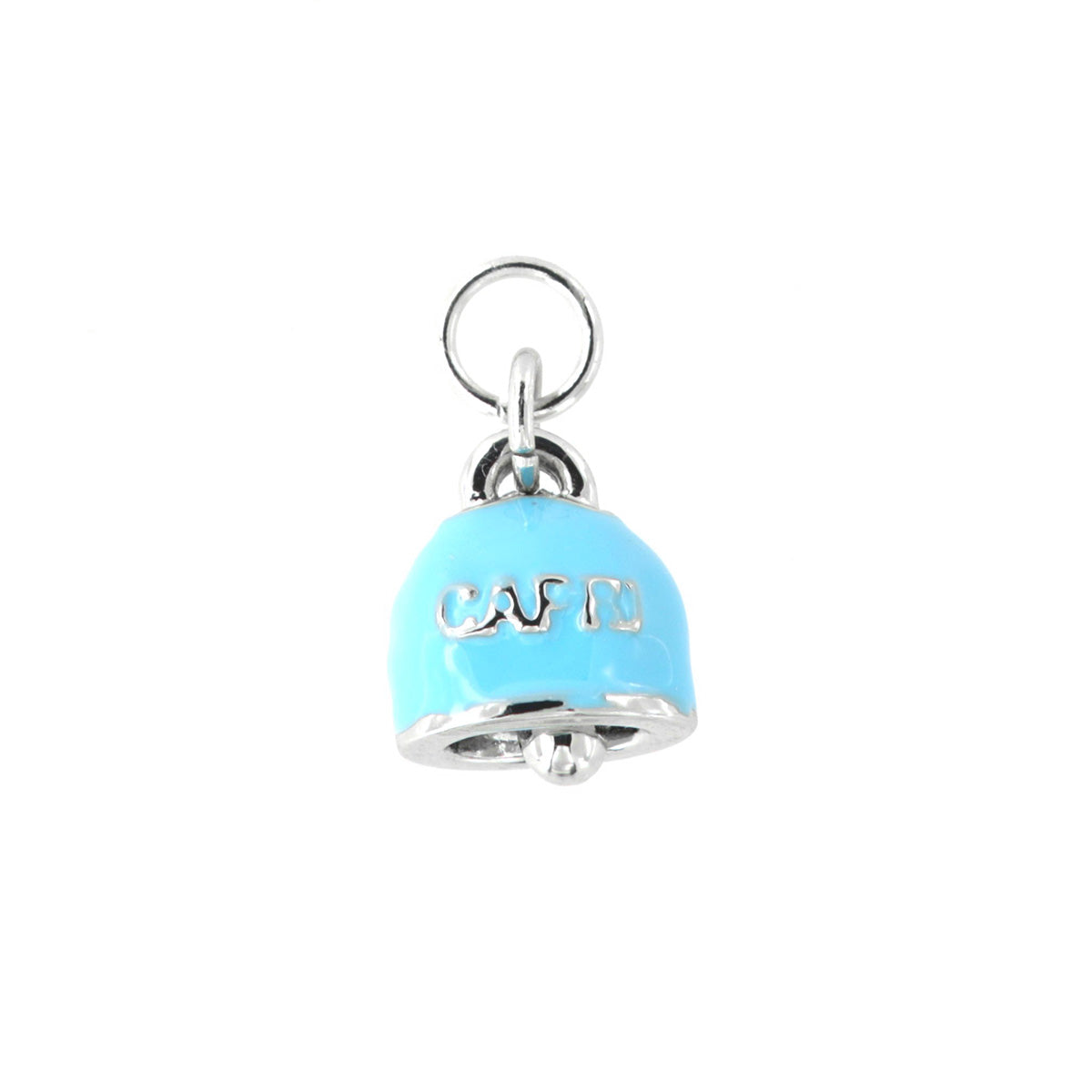 Metal pendant charming bell embellished with turquoise enamel