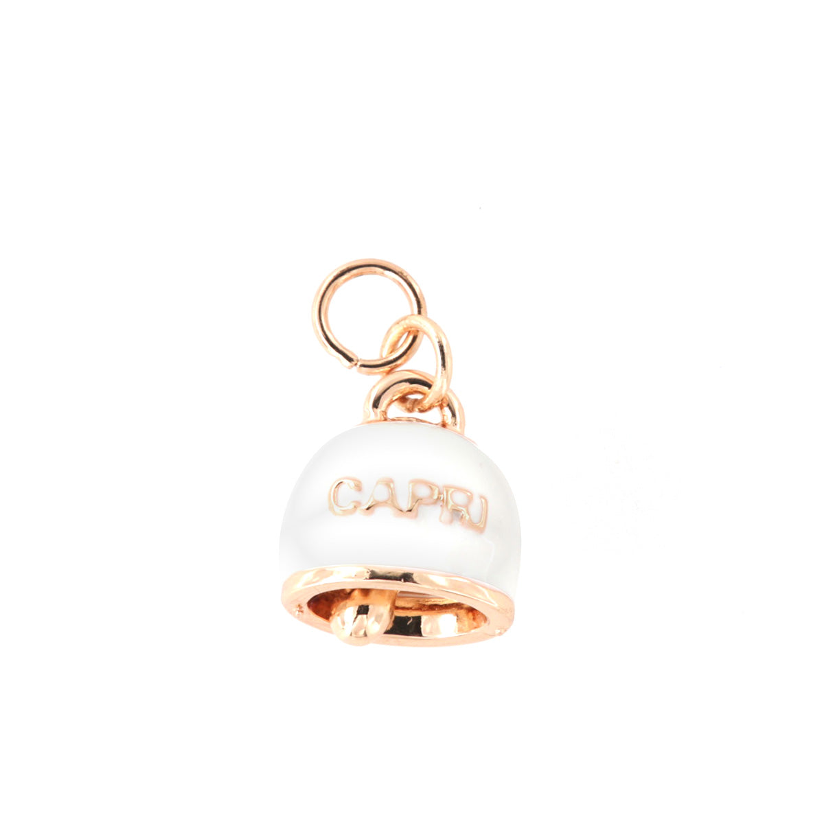 Metal pendant charming bell embellished with white enamel
