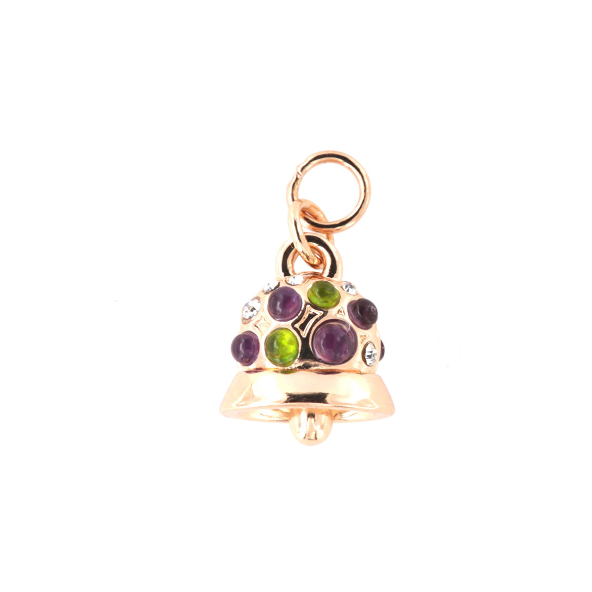 Metal pendant charming bell embellished with multicolored crystals
