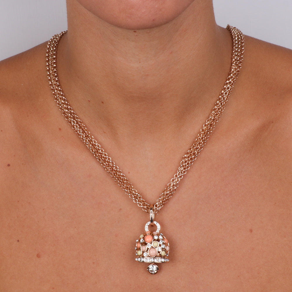 Metal necklace with large multicolor pendant bell