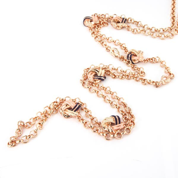 Metal necklace with two -tone enamel knots