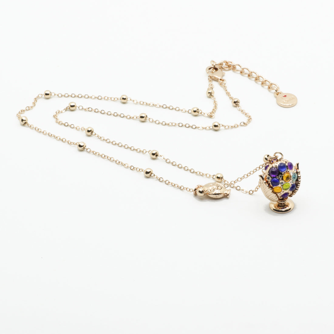Metal necklace with pending Apulian pumo, embellished with multicolored stones