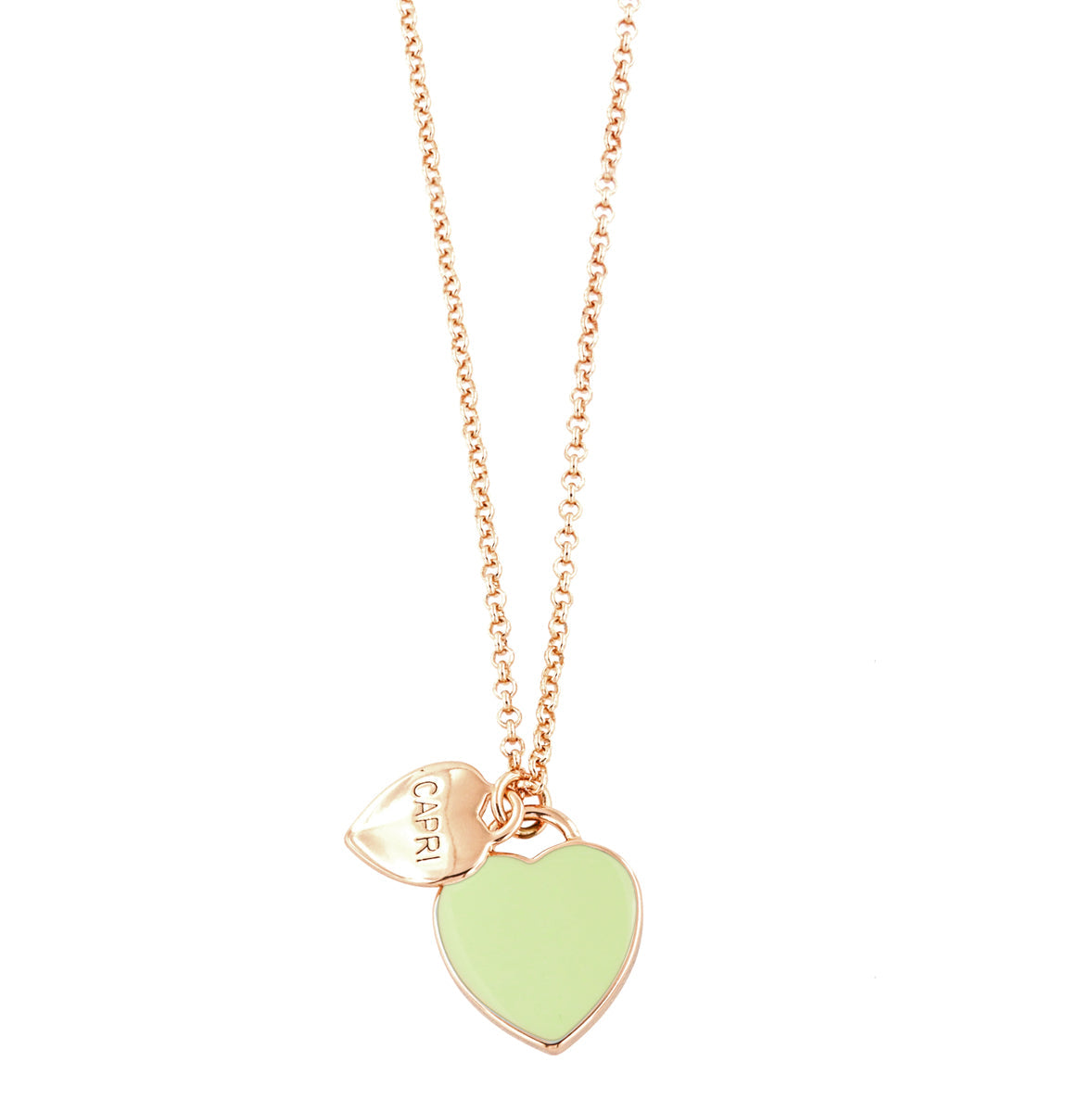 Metal necklace with heart pending in green enamel