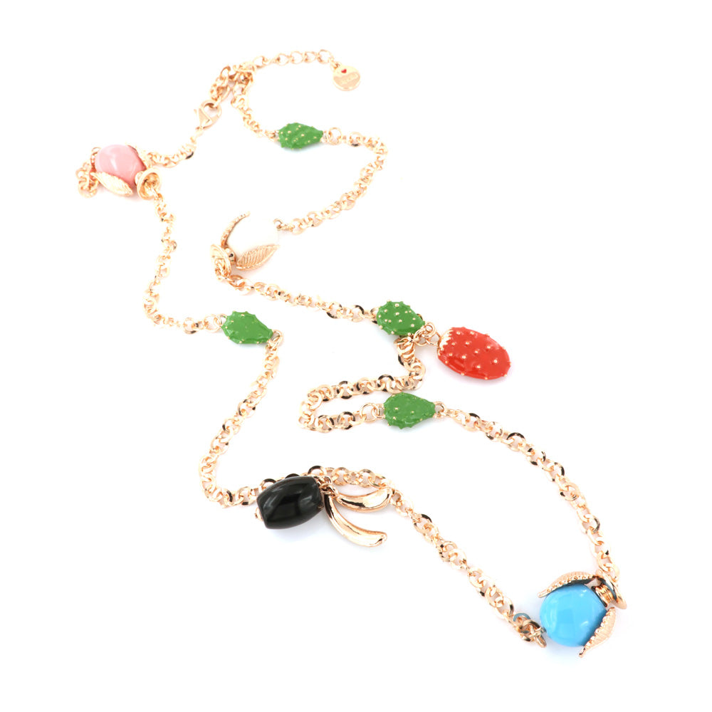 Metal necklace with pendants in the shape of a Apulian pumo, olive tree and prickly pear