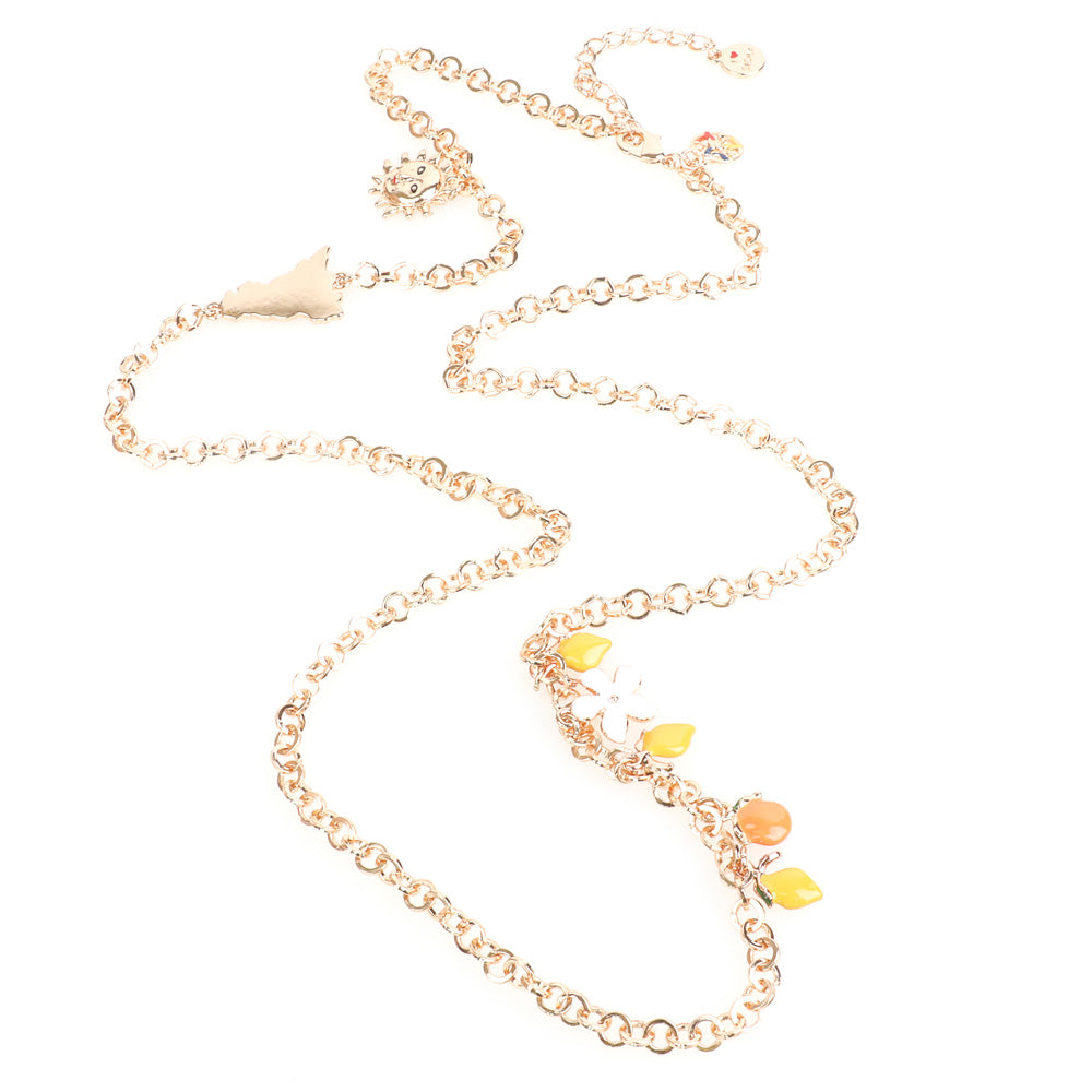 Metal necklace Rolò jersey, with Sicilian citrus pendant charms embellished with colored glazes