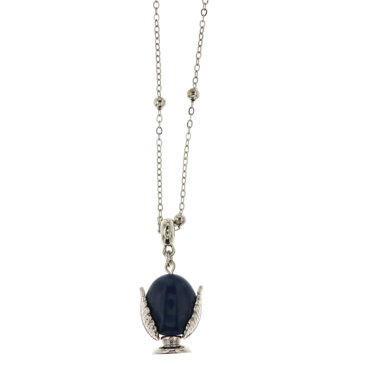 Metal necklace with blue enameled lucky pumo