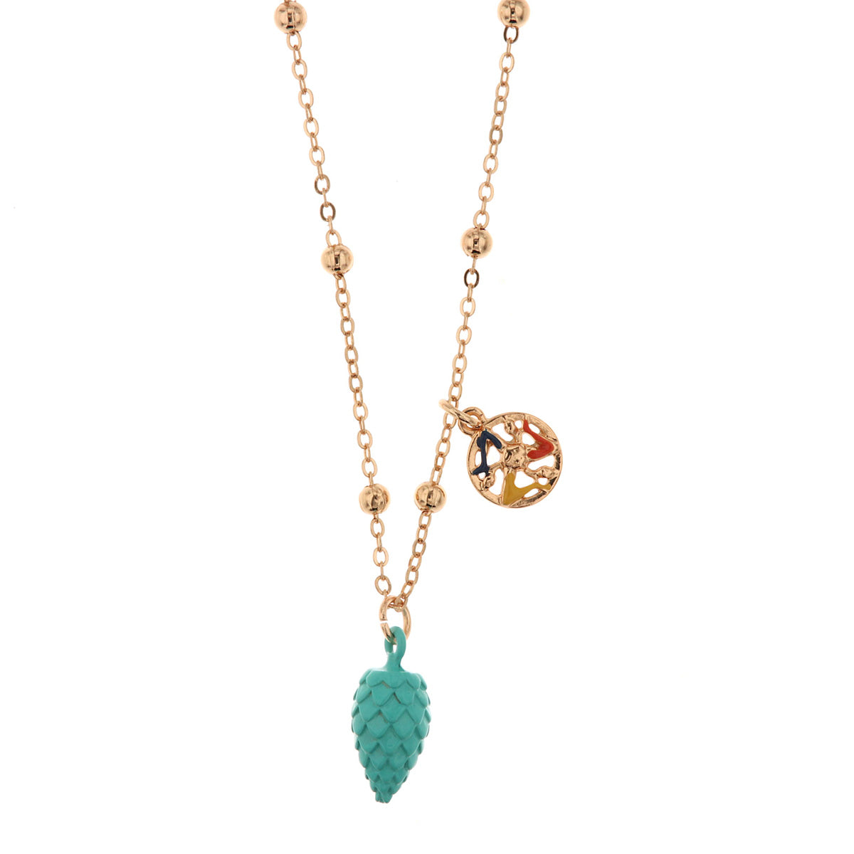 Metal necklace with turquoise and trinacria charcoal pine