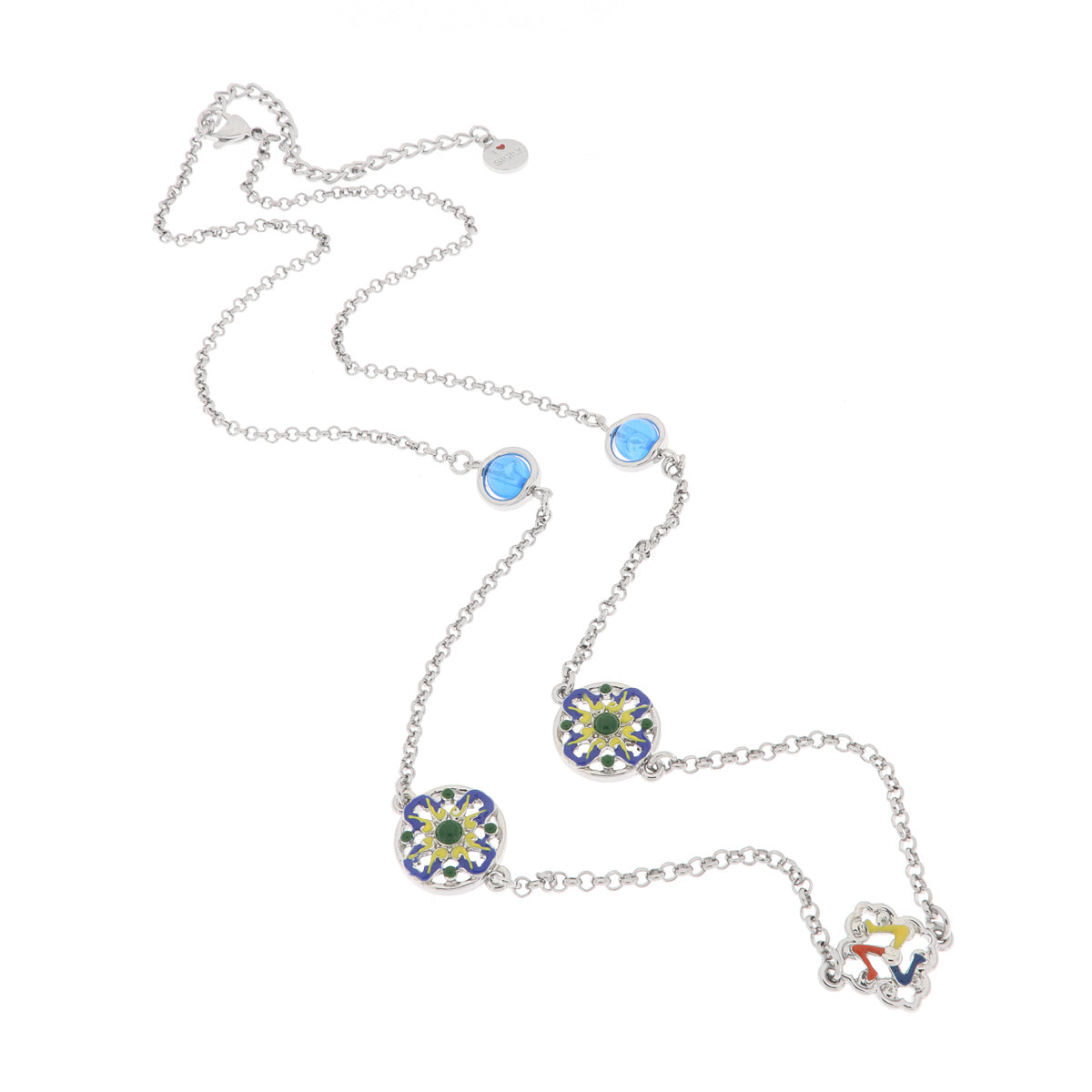 Metal necklace with majolica