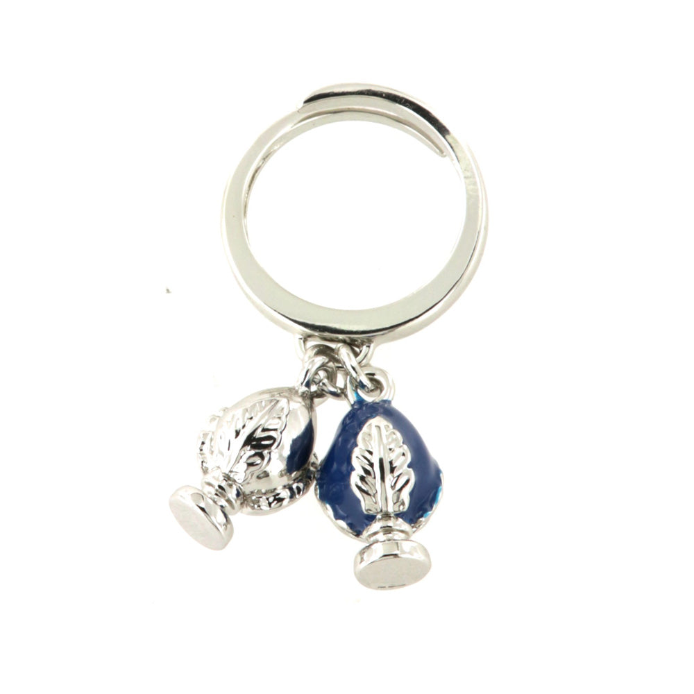 Metal ring with Apulian pumo -shaped pendants, embellished with colored glazes