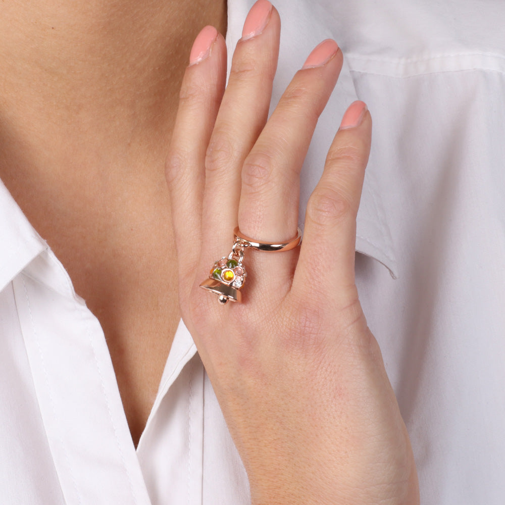Metal ring with Capri bell, embellished with multicolored crystals