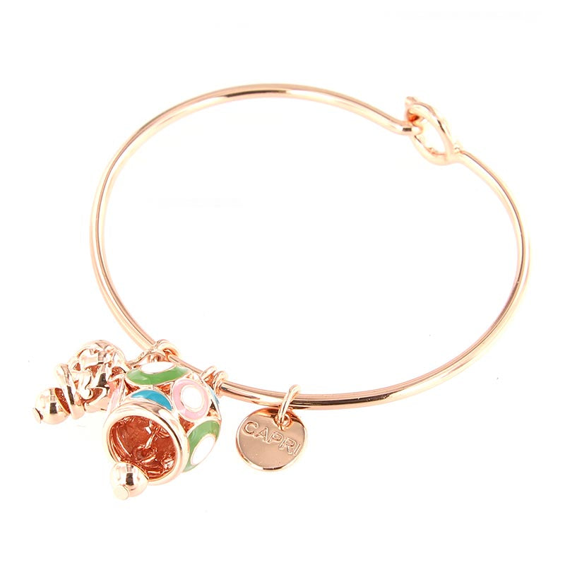 Rigid metal bracelet with colored bell and small bell with hearts with hearts