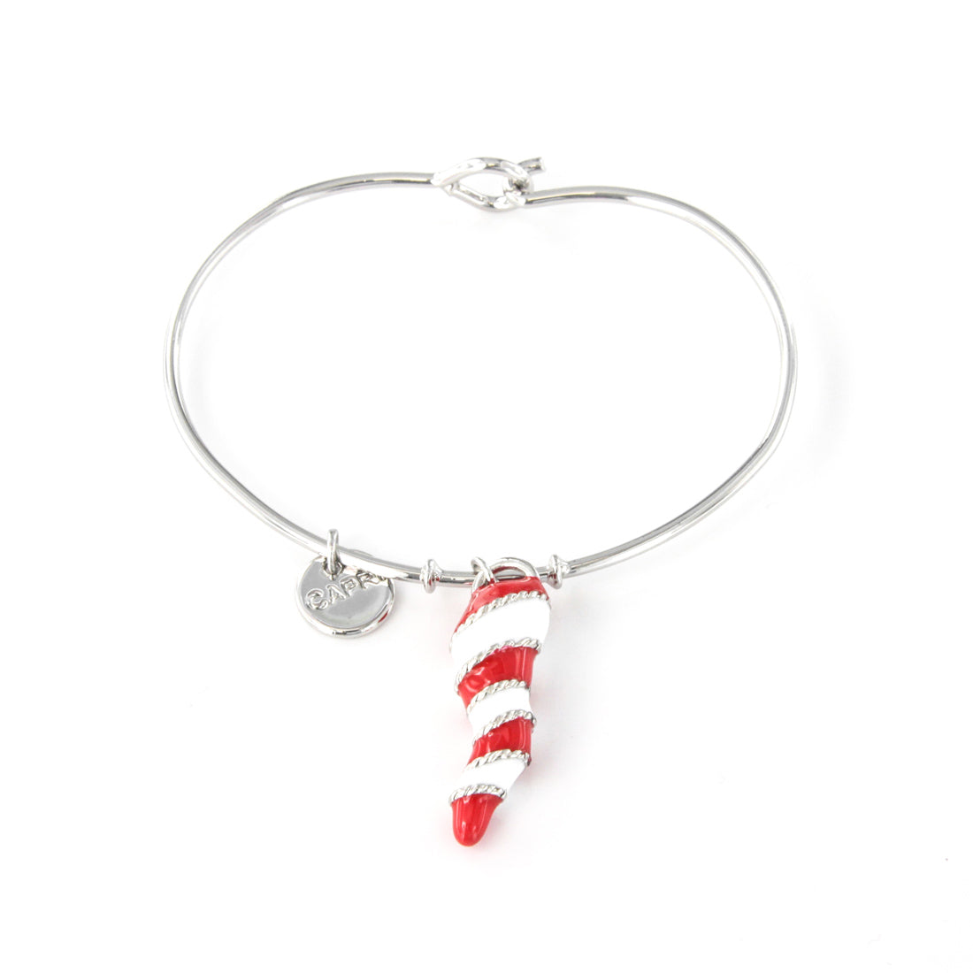 Rigid metal bracelet with enamelled horn