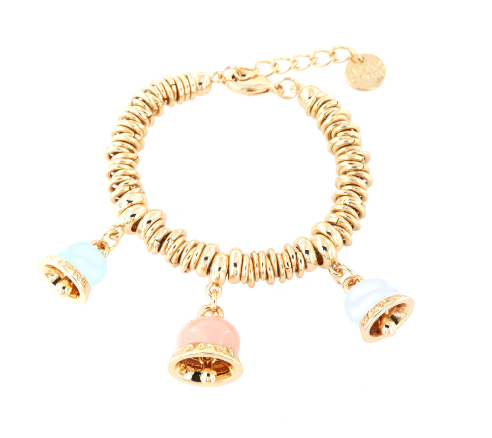 Ring metal bracelet, with bells embellished with enamels in light shades