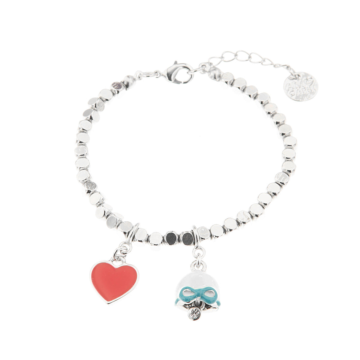 Campanella metal bracelet with blue bow for baby birth and red heart