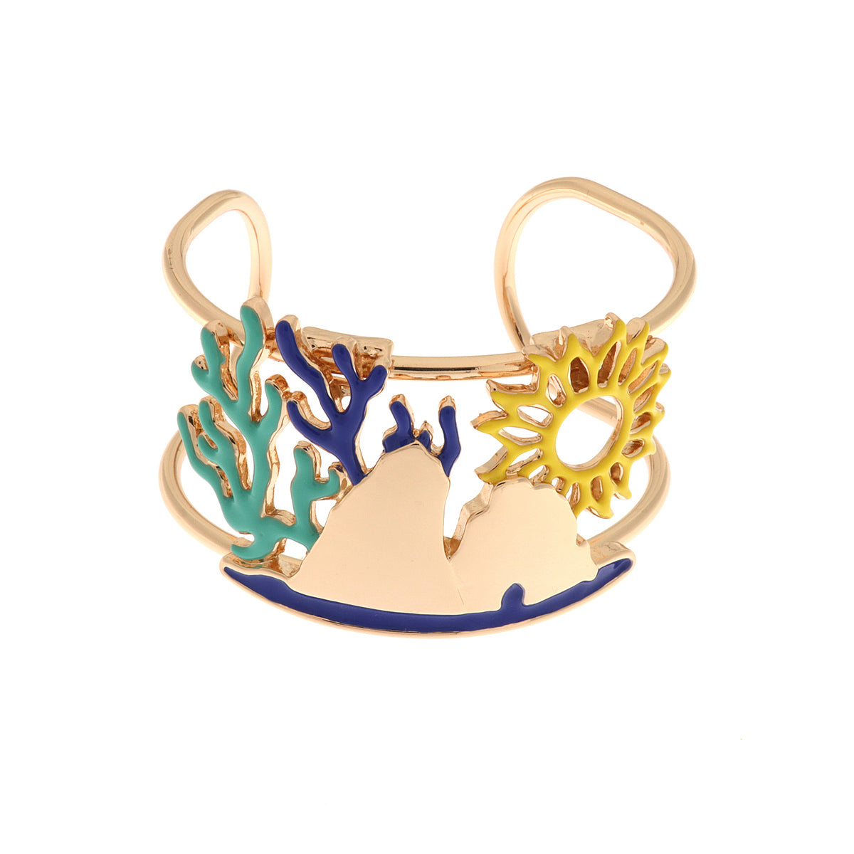 Metal bracelet with faraglioni, sun and corals