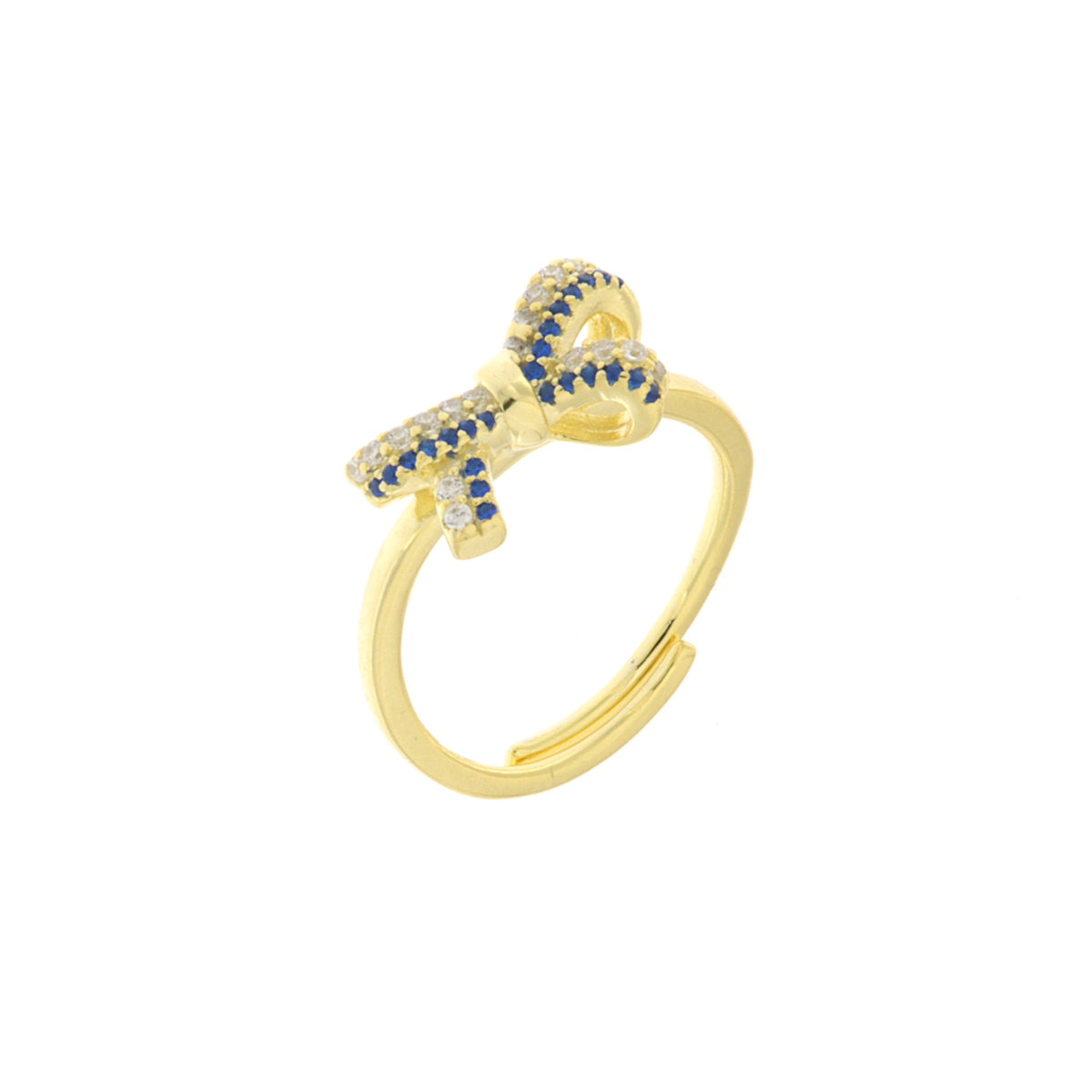 Anello in Argento 925 con fiocco impreziosito da zirconi blu e bianchi